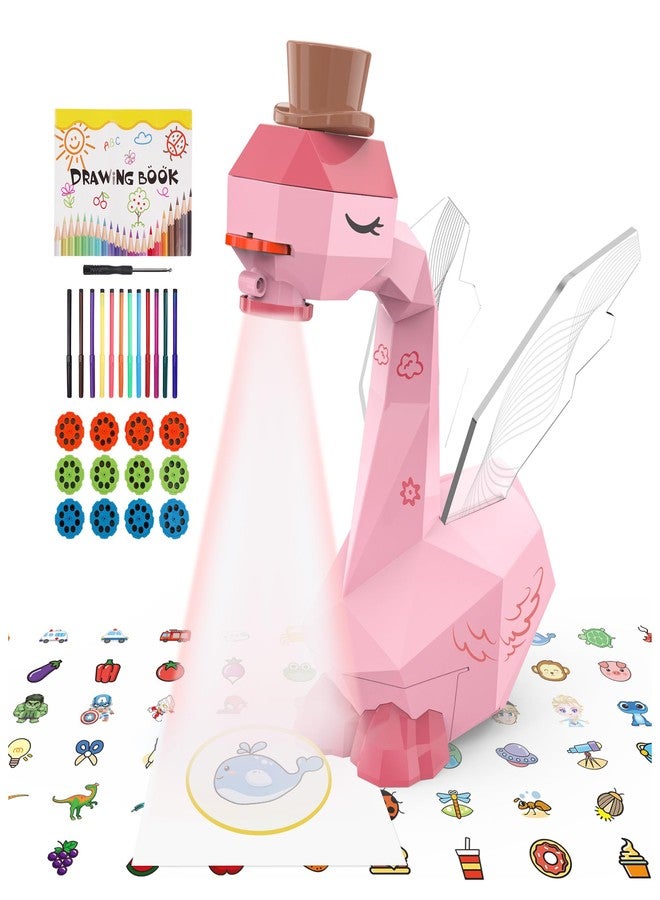 MFEESYOB Drawing Projector for Kids, Tracing and Drawing Projector for Kids with Cute Swan Look, Smart Art Sketcher Projector with 96 Stencils, Toddler Toys for Girls Boys 3+, Pink - Image 1